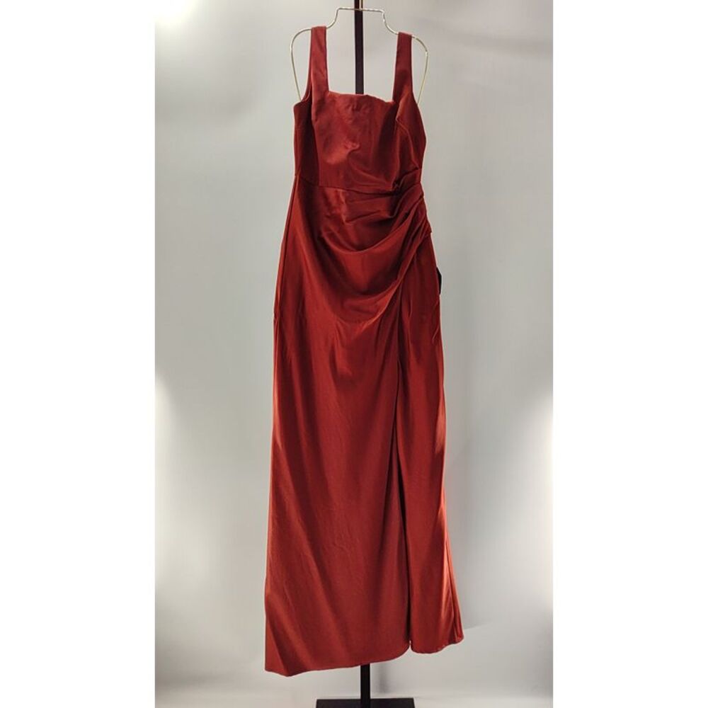 Lulus Women Red Carpet Romance Rust Orange Satin Square Neck Maxi Dress Medium - Picture 1 of 2